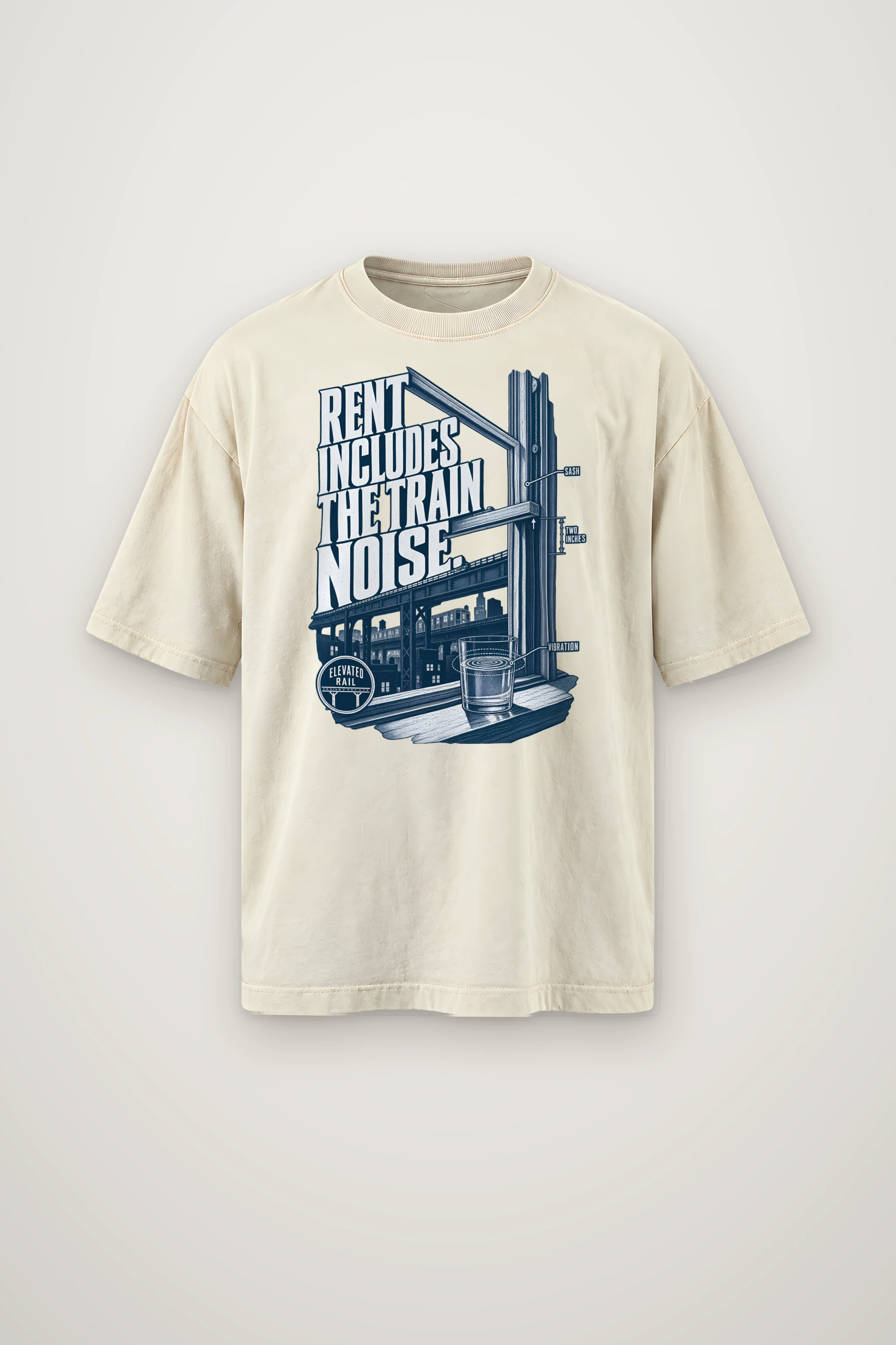 "Rent Includes The Train Noise" Men's Oversized Heavyweight Crewneck T-Shirt