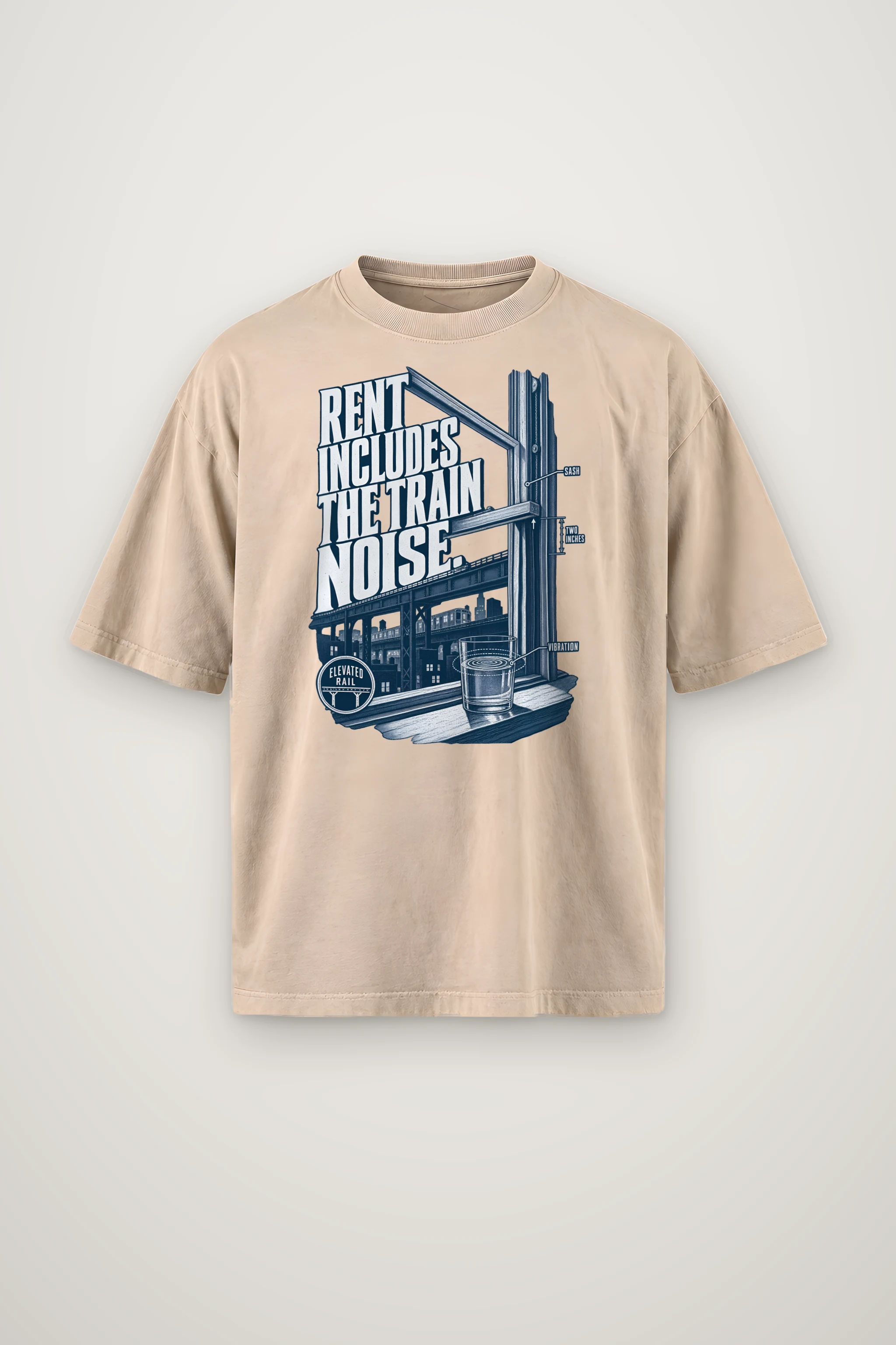 "Rent Includes The Train Noise" Men's Oversized Heavyweight Crewneck T-Shirt
