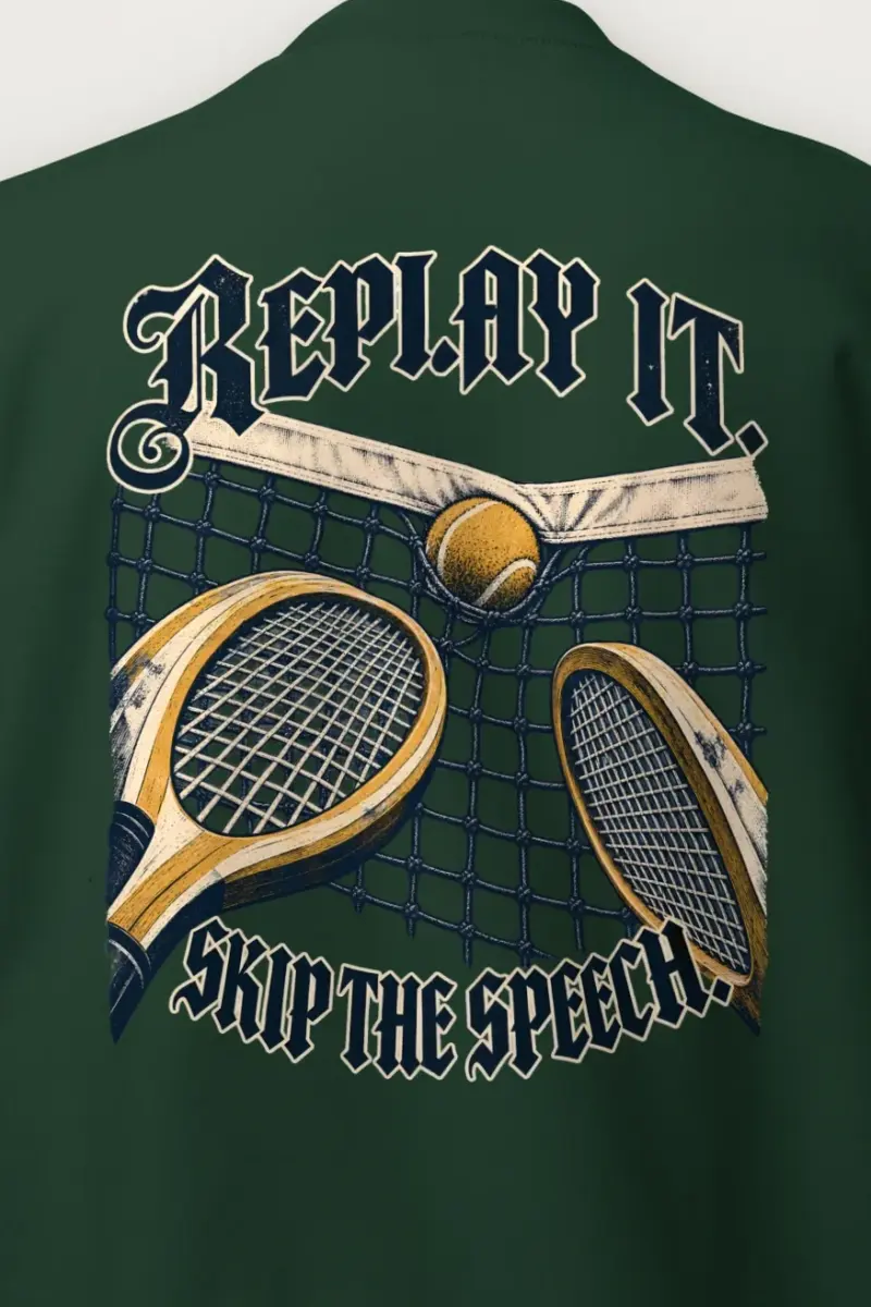 "Replay It Skip The Speech" Heavy Blend Unisex Crewneck Sweatshirt - the graphic up close