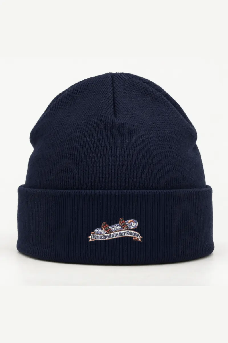 "Reschedule for Snow" Cuffed Beanie · Embroidered