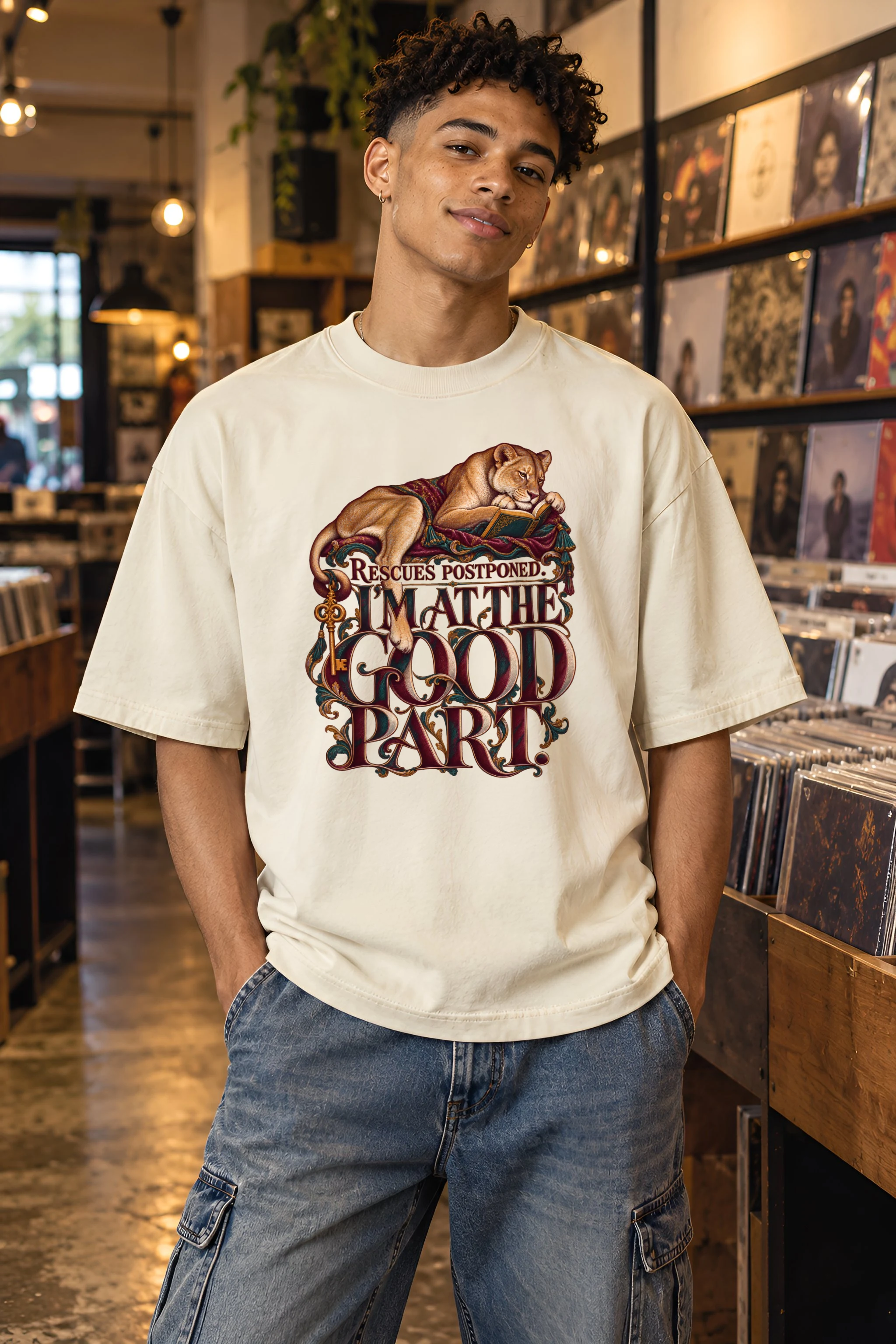 "Rescues Postponed, Good Part" Unisex Oversized Heavyweight Crewneck T-Shirt