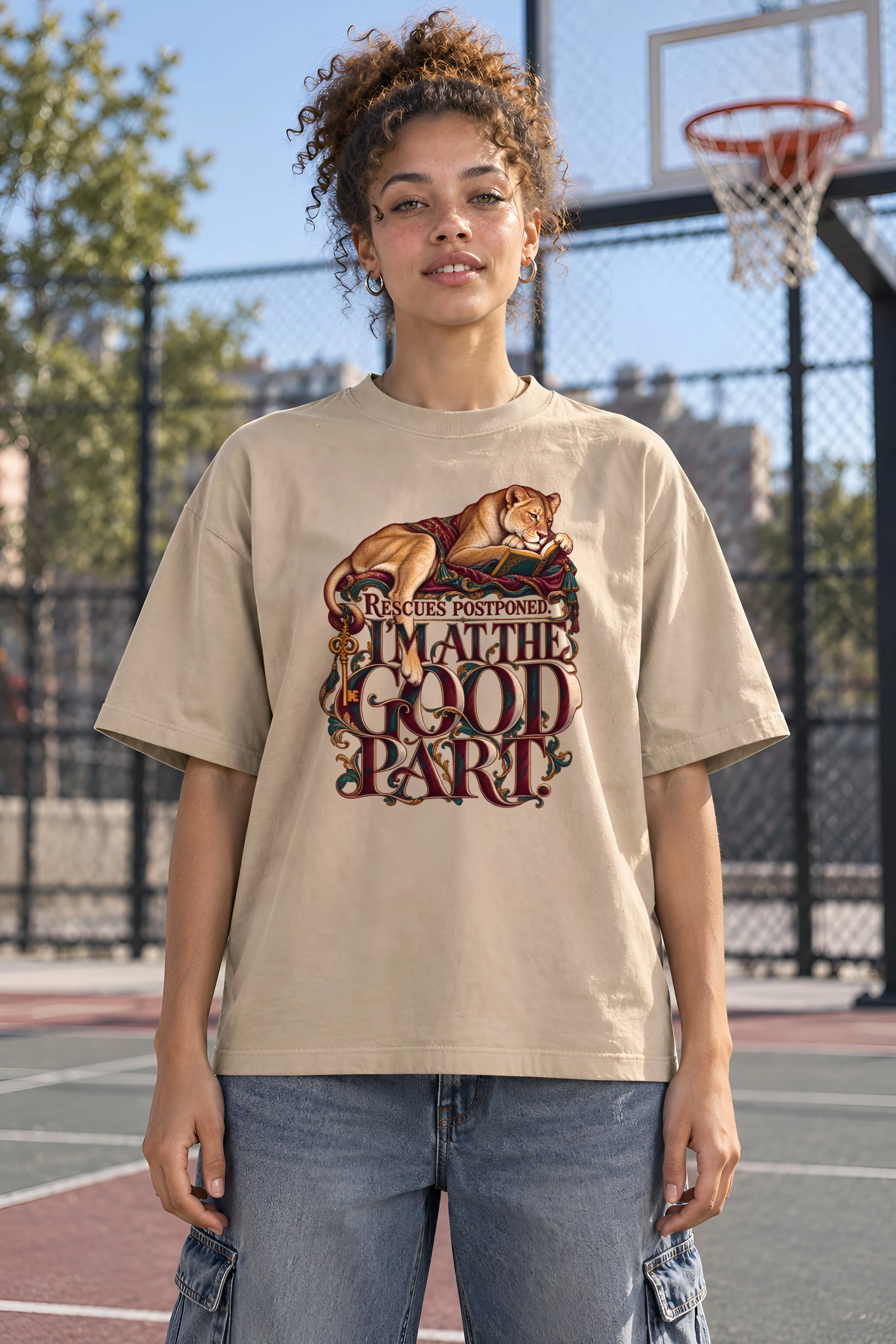 "Rescues Postponed, Good Part" Unisex Oversized Heavyweight Crewneck T-Shirt