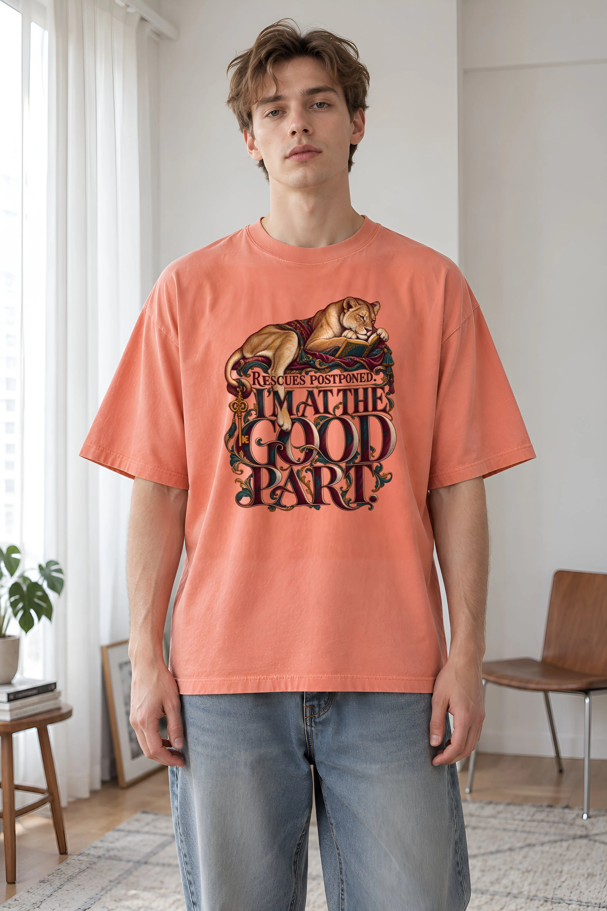 "Rescues Postponed, Good Part" Unisex Oversized Heavyweight Crewneck T-Shirt