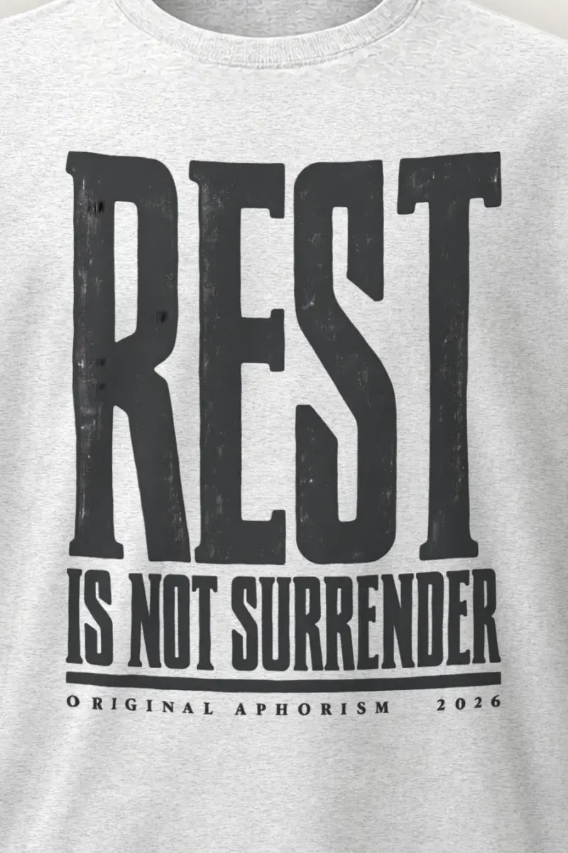 "Rest Is Not Surrender" Heavyweight Unisex Crewneck T-shirt - the graphic up close