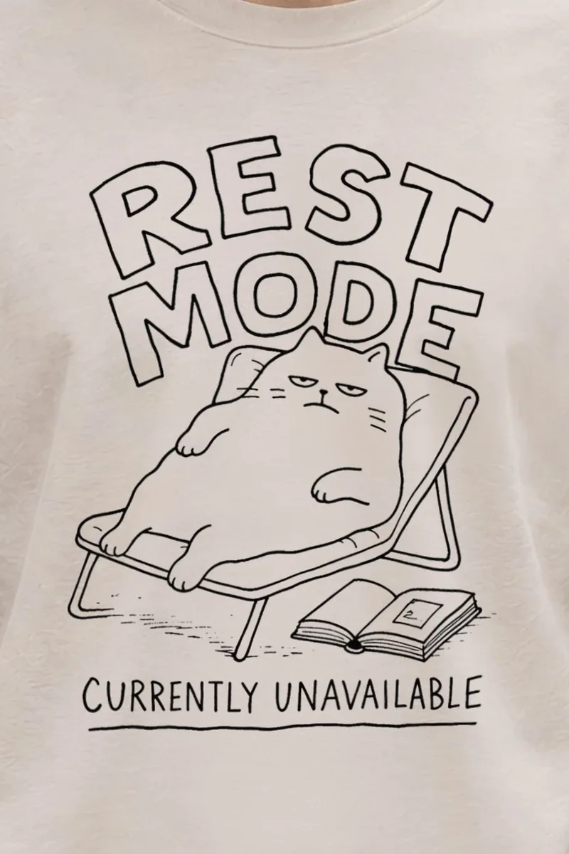 "Rest Mode" Heavyweight Unisex Crewneck T-shirt - the graphic up close