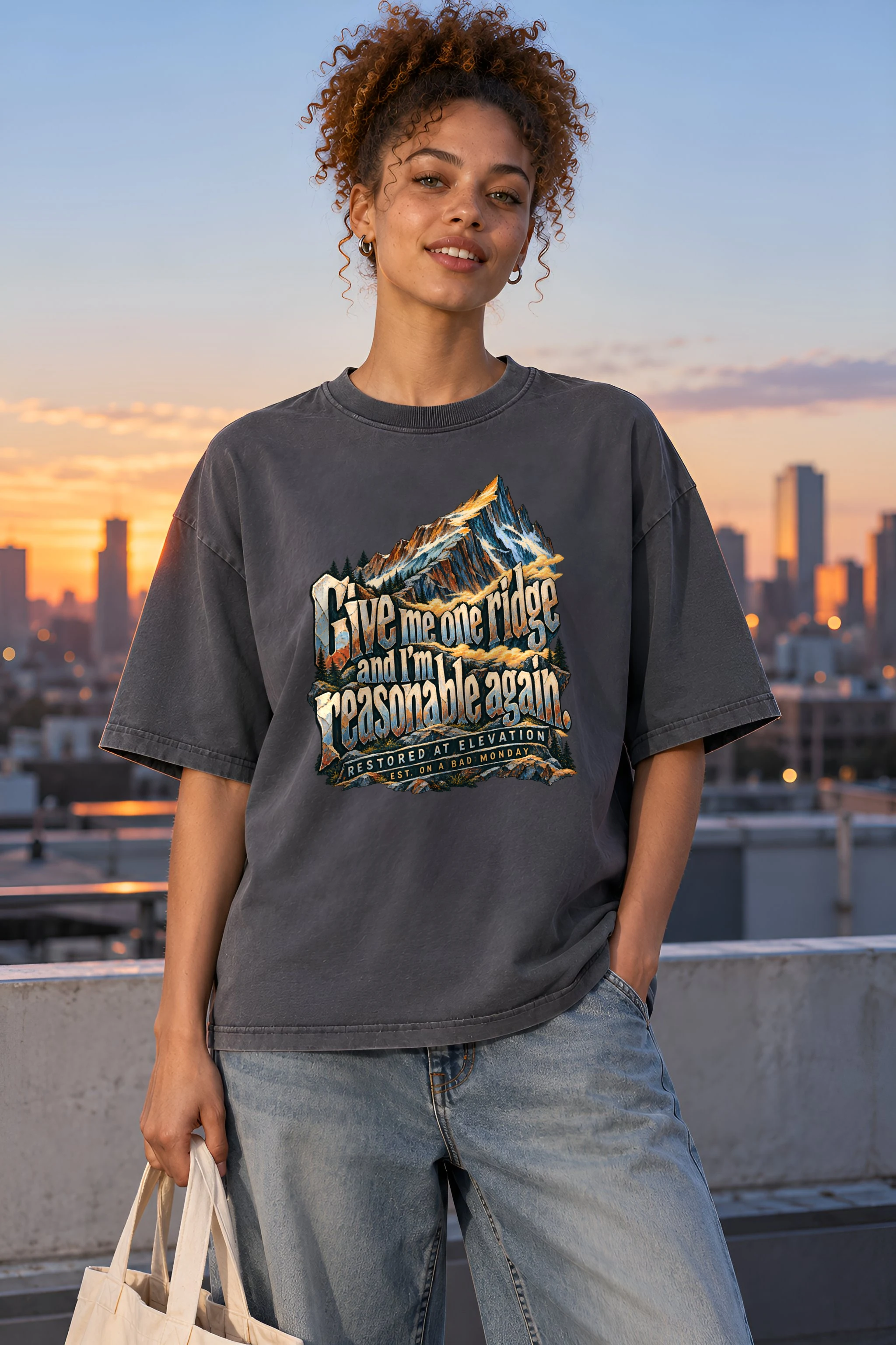 "Restored At Elevation" Unisex Oversized Heavyweight Crewneck T-Shirt