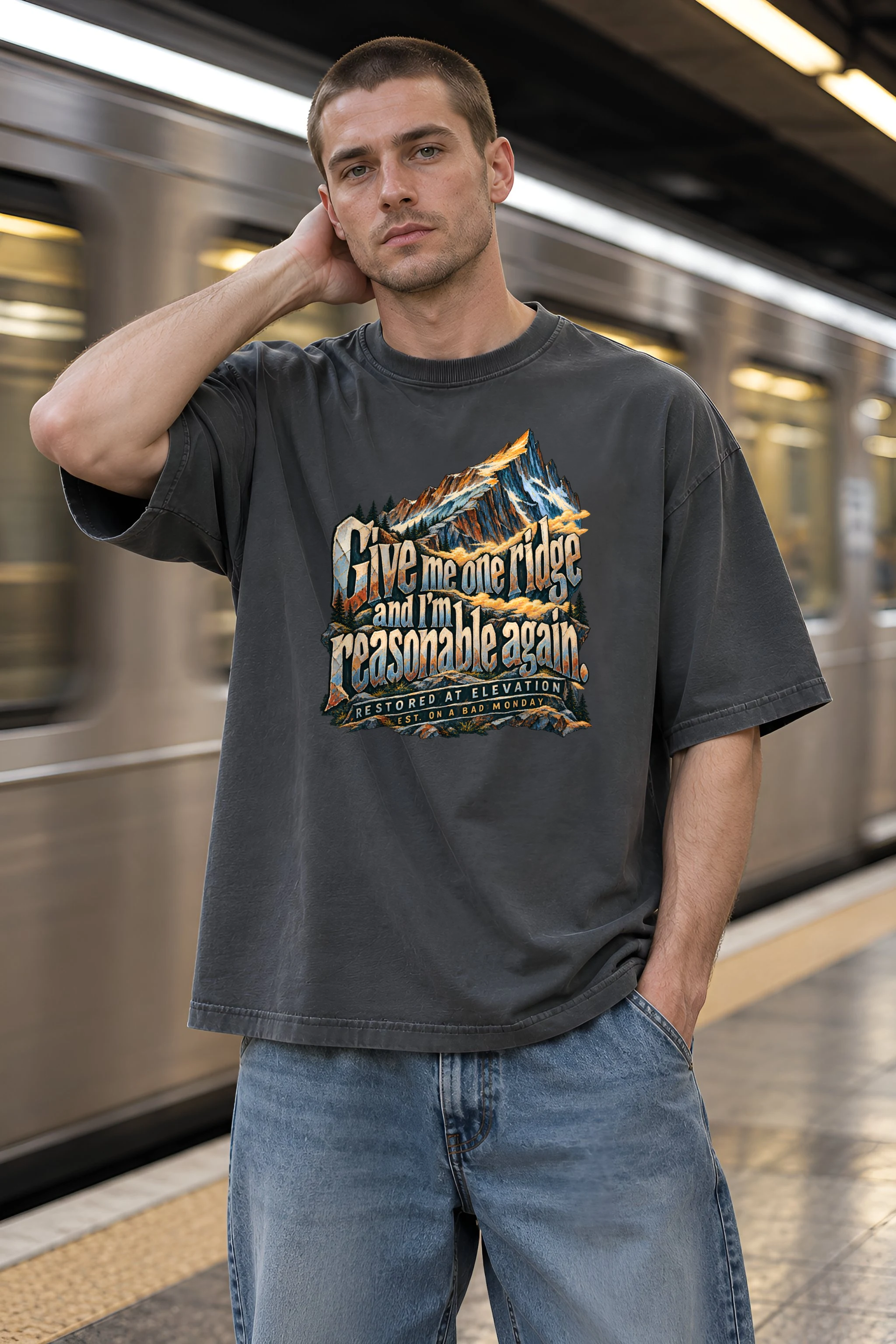 "Restored At Elevation" Unisex Oversized Heavyweight Crewneck T-Shirt
