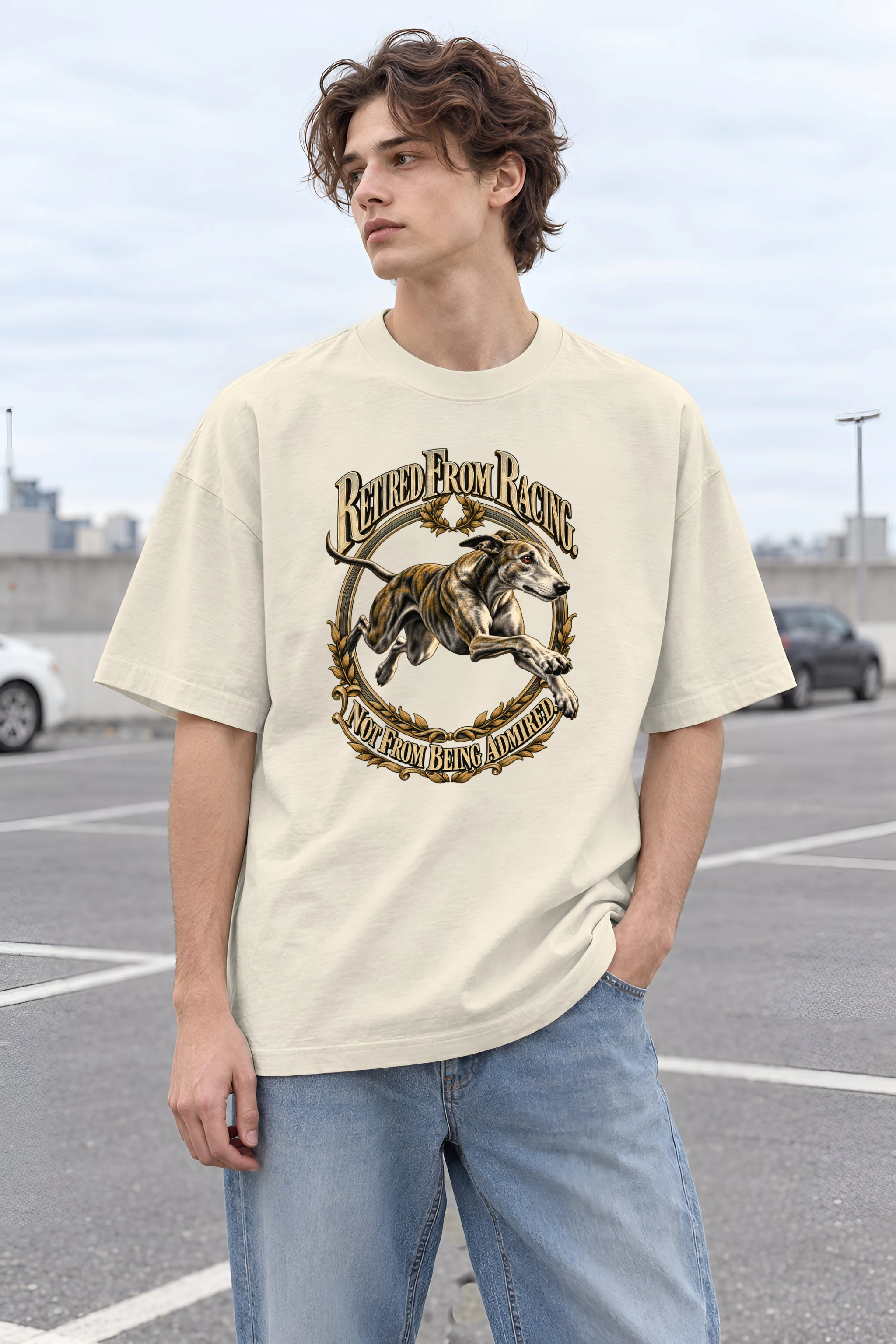 "Retired From Racing" Unisex Oversized Heavyweight Crewneck T-Shirt