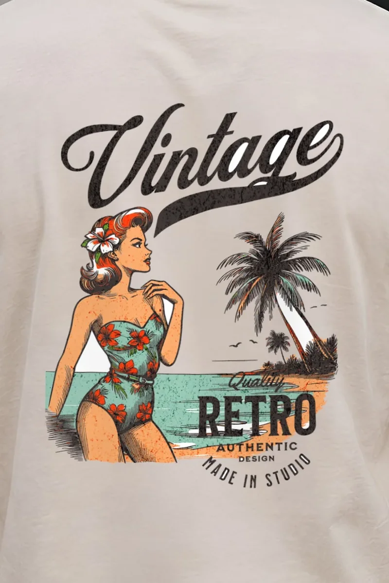 "Retro Beach Pinup" Heavyweight Unisex Crewneck T-shirt