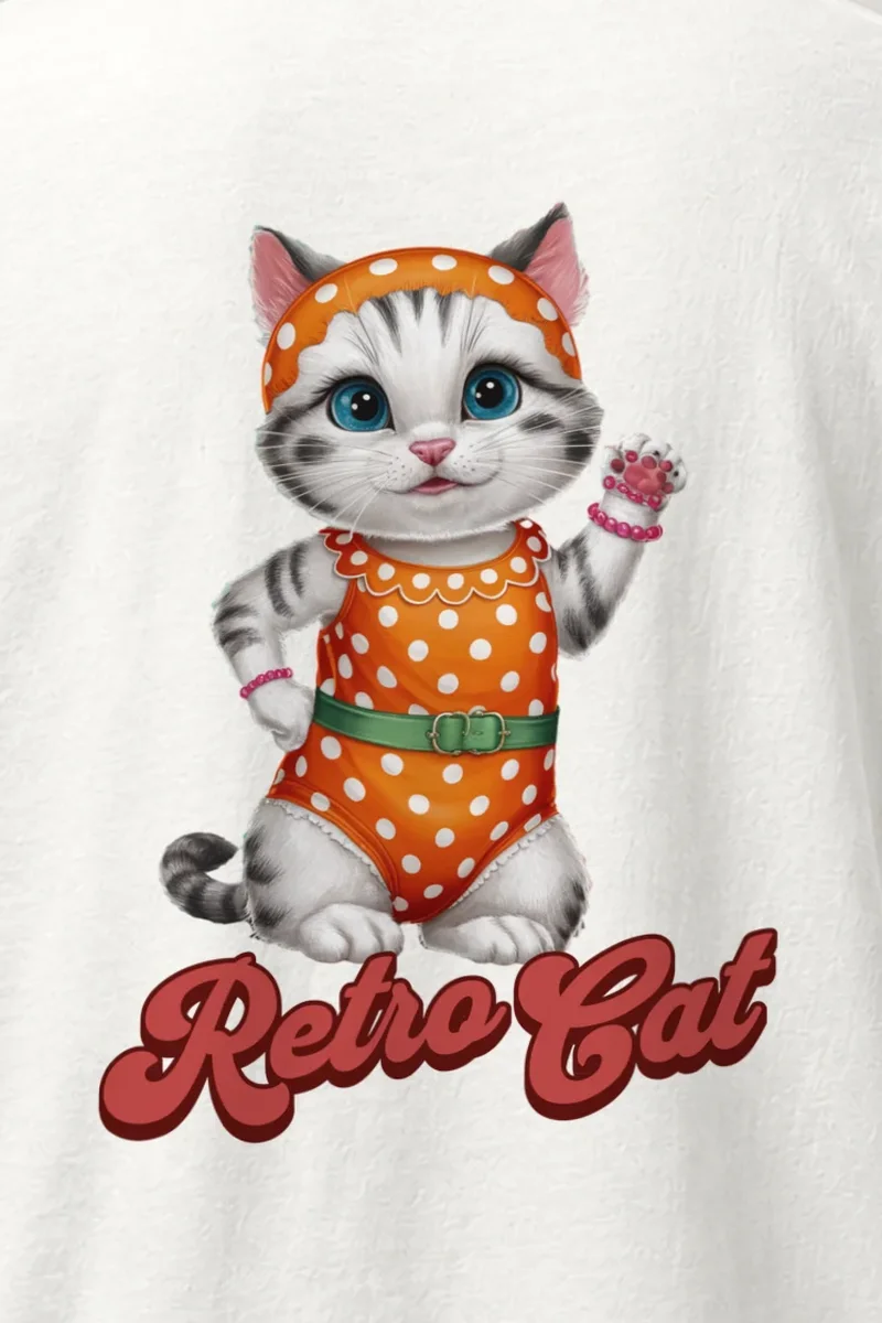 "Retro Cat" Heavyweight Unisex Crewneck T-shirt