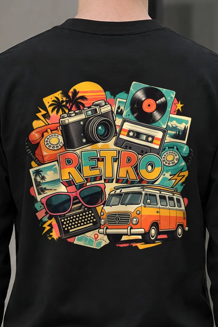"Retro Signal Collage" Unisex Longsleeve T-shirt - the graphic up close