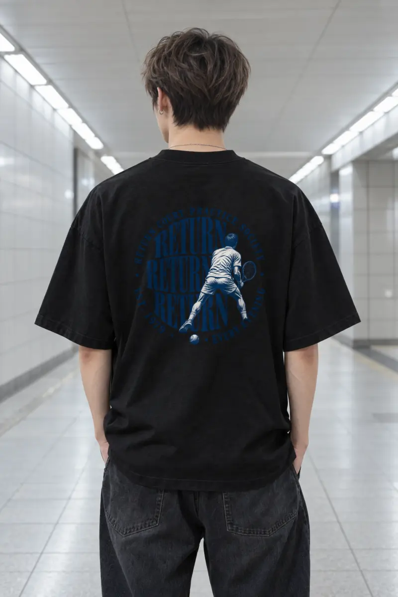 "Return Court Practice Society" Men's Oversized Heavyweight Crewneck T-Shirt