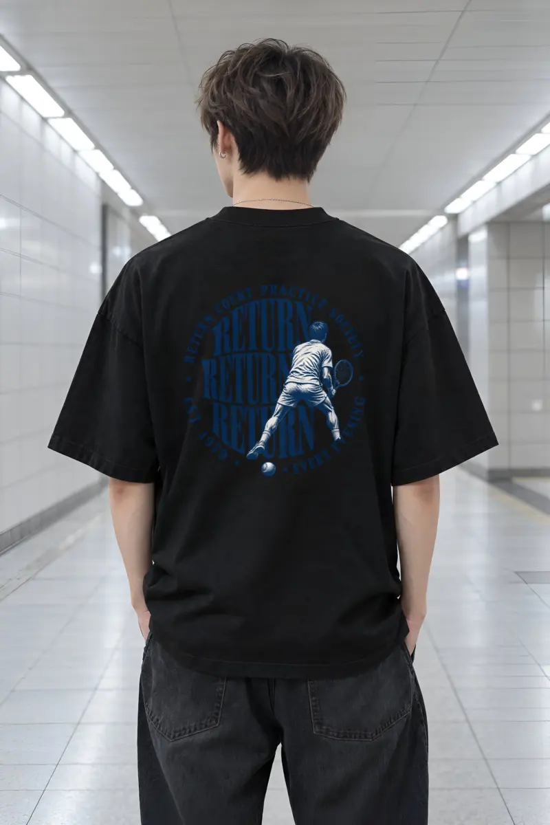 "Return Court Practice Society" Men's Oversized Heavyweight Crewneck T-Shirt