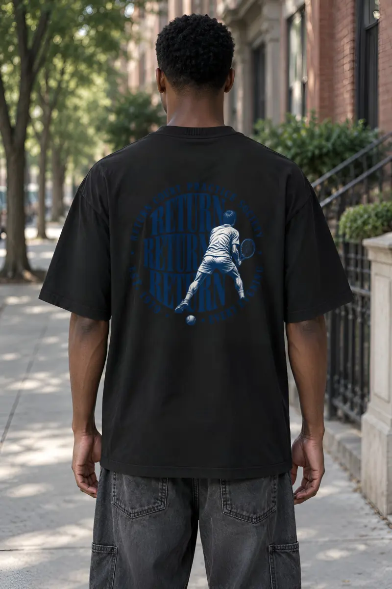 "Return Court Practice Society" Men's Oversized Heavyweight Crewneck T-Shirt