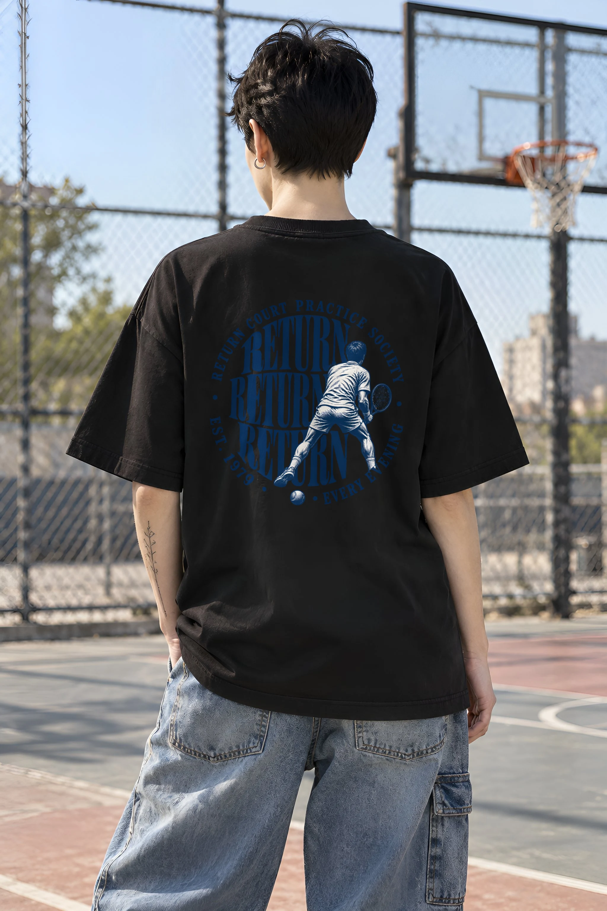 "Return Court Practice Society" Unisex Oversized Heavyweight Crewneck T-Shirt
