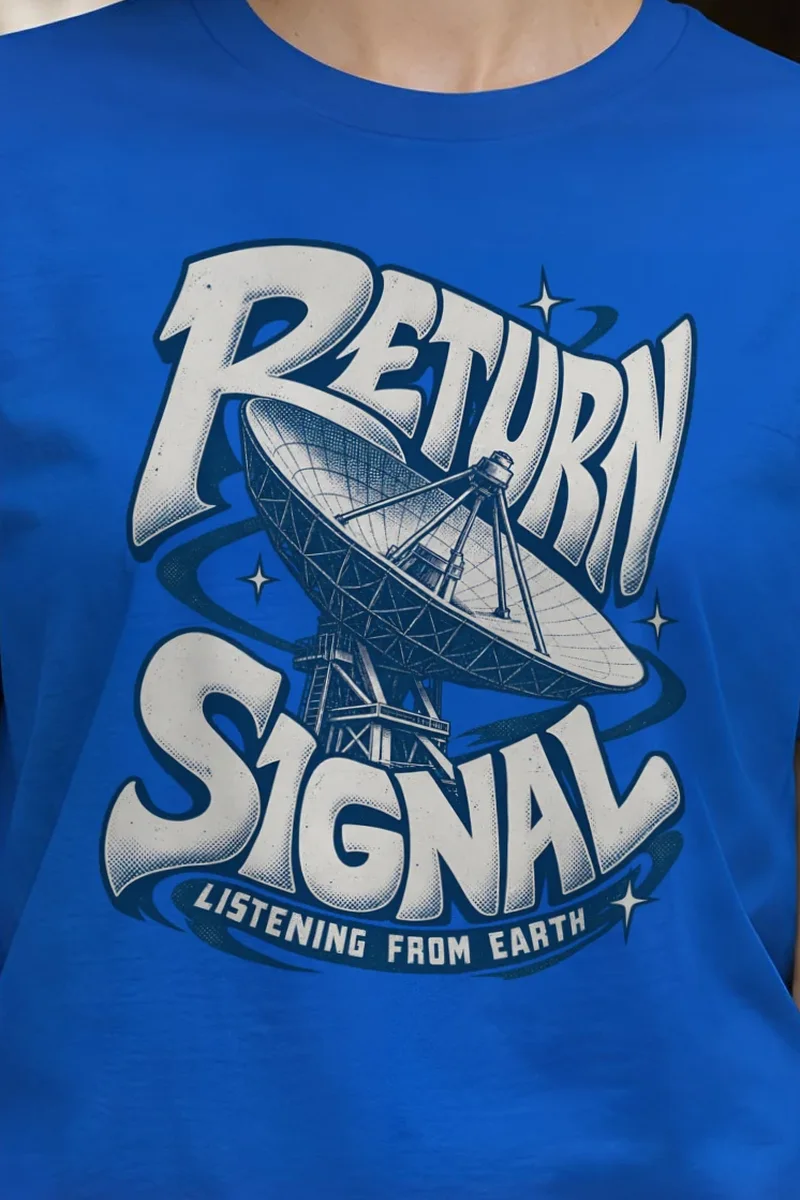 "Return Signal Listening From Earth" Heavyweight Unisex Crewneck T-shirt - the graphic up close