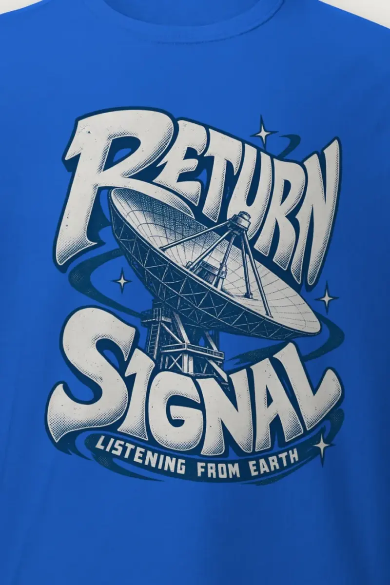 "Return Signal Listening From Earth" Heavyweight Unisex Crewneck T-shirt - the graphic up close