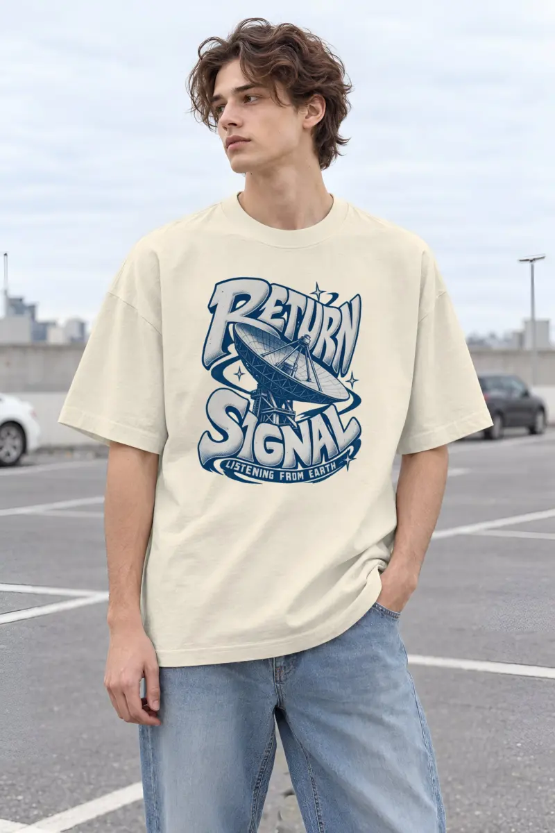 "Return Signal Listening from Earth" Unisex Oversized Heavyweight Crewneck T-Shirt