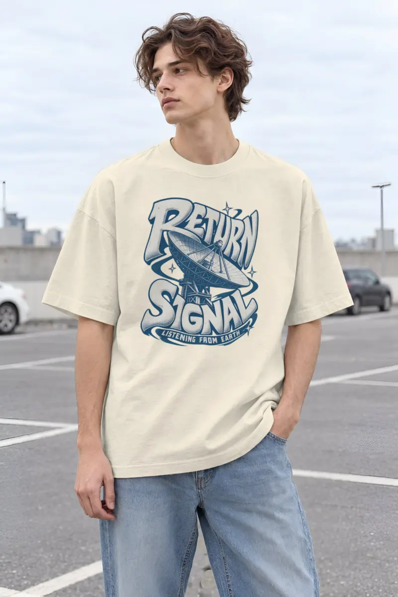“Return Signal Listening from Earth” Men’s Oversized Heavyweight Crewneck T-Shirt