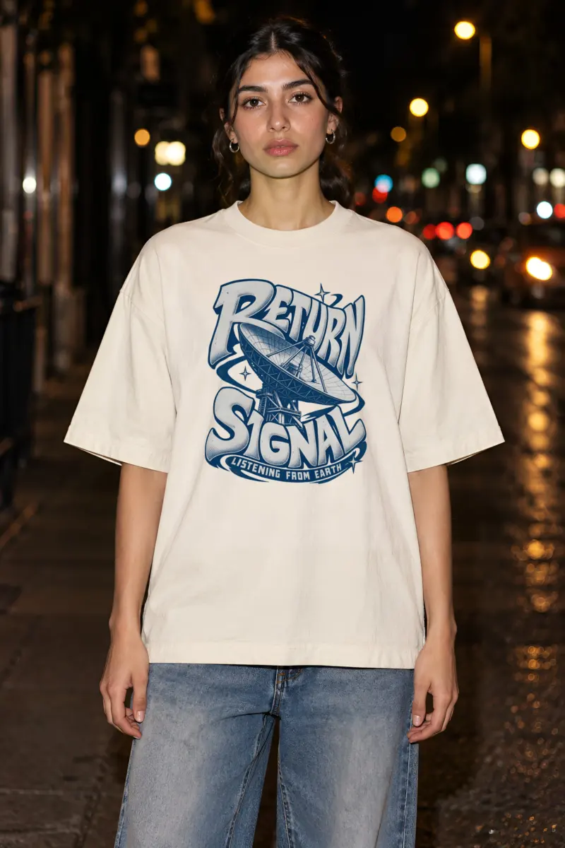 "Return Signal Listening from Earth" Unisex Oversized Heavyweight Crewneck T-Shirt