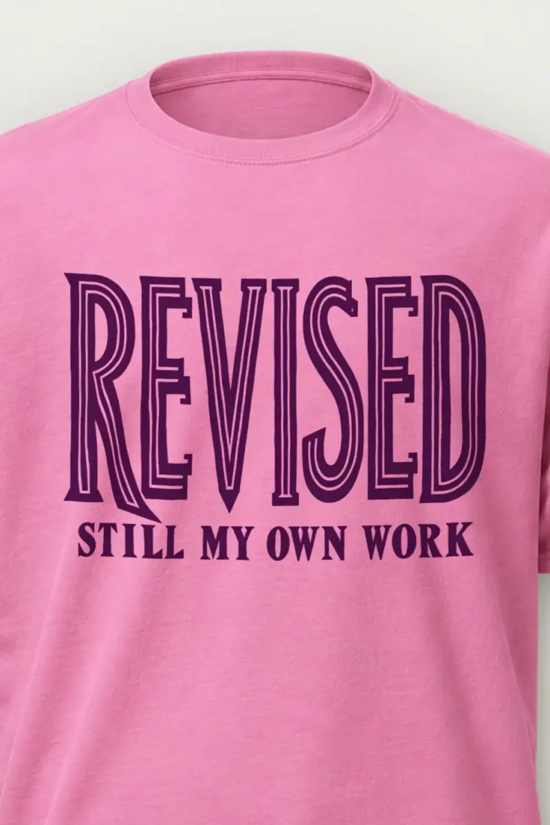 "Revised Still My Own Work" Heavyweight Unisex Crewneck T-shirt - the graphic up close