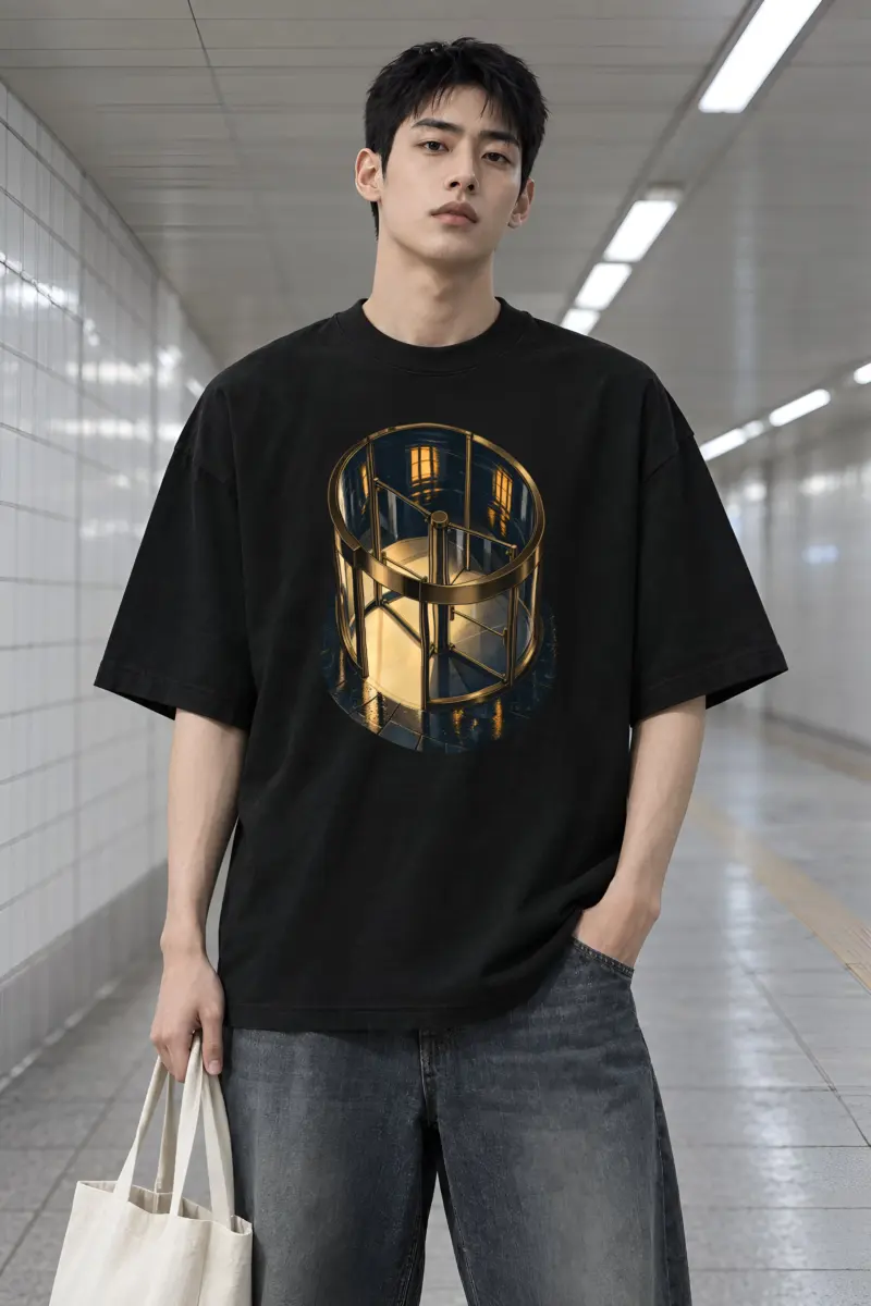 "Revolving Door In Rain" Men's Oversized Heavyweight Crewneck T-Shirt