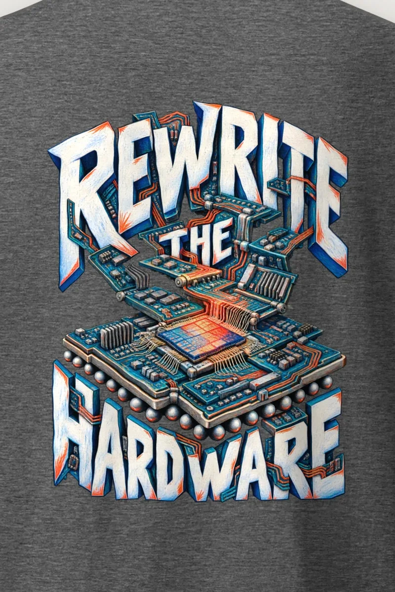 "Rewrite the Hardware" Heavyweight Unisex Crewneck T-shirt - the graphic up close