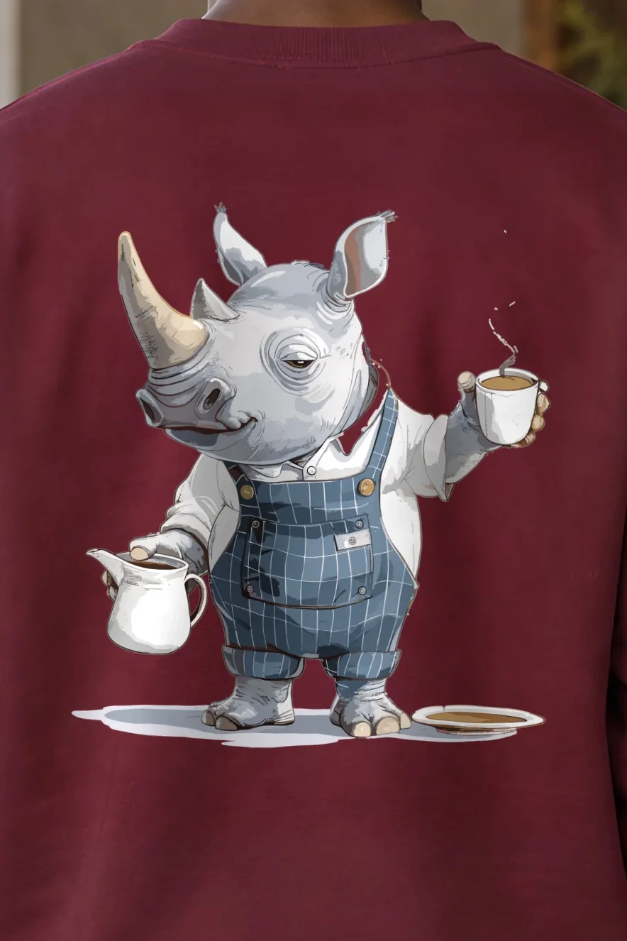 "Rhino Coffee Break" 1 Crewneck Sweatshirt - the graphic up close