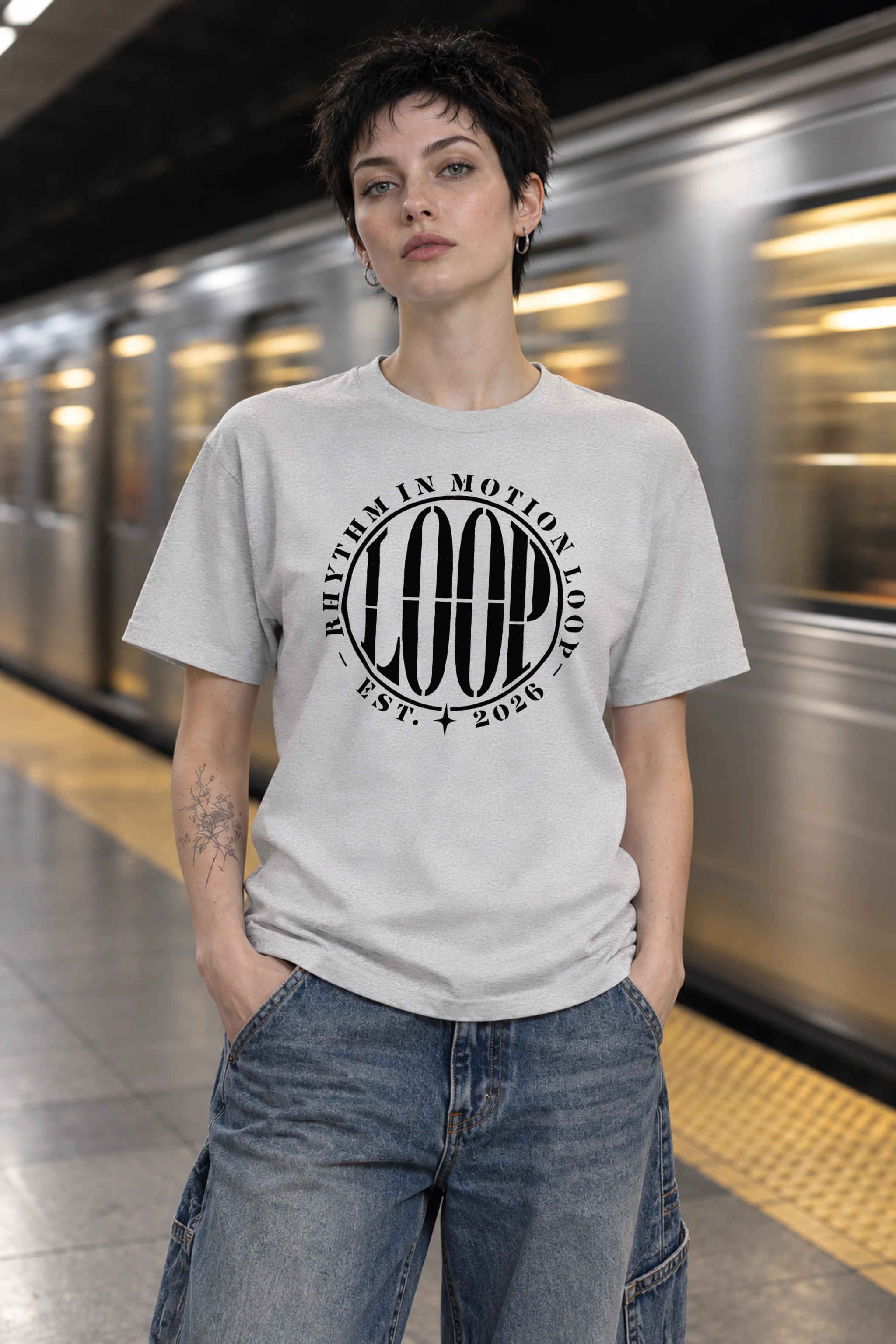 "Rhythm in Motion Loop" Heavyweight Unisex Crewneck T-shirt