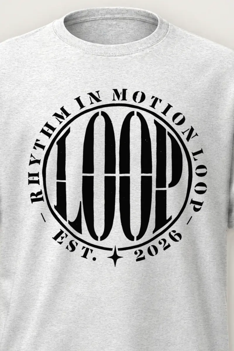 "Rhythm in Motion Loop" Heavyweight Unisex Crewneck T-shirt - the graphic up close