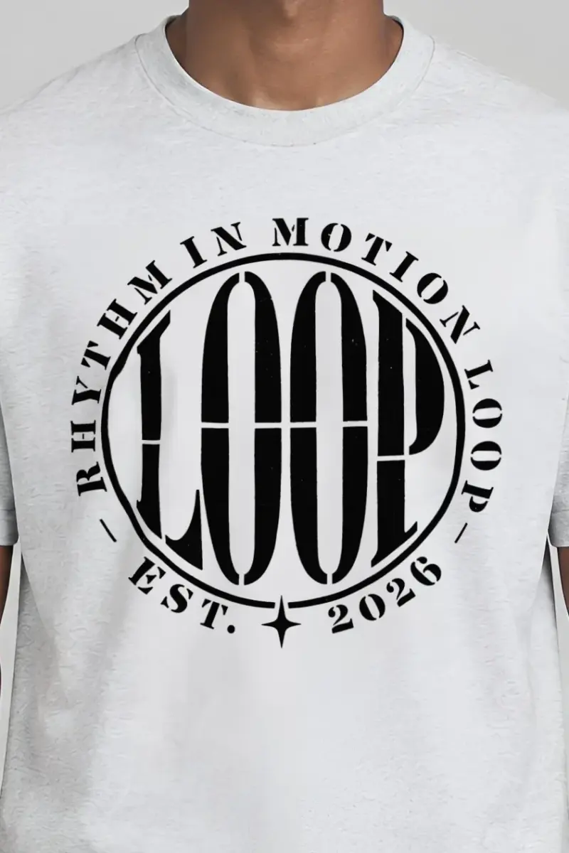 "Rhythm in Motion Loop" Heavyweight Unisex Crewneck T-shirt - the graphic up close