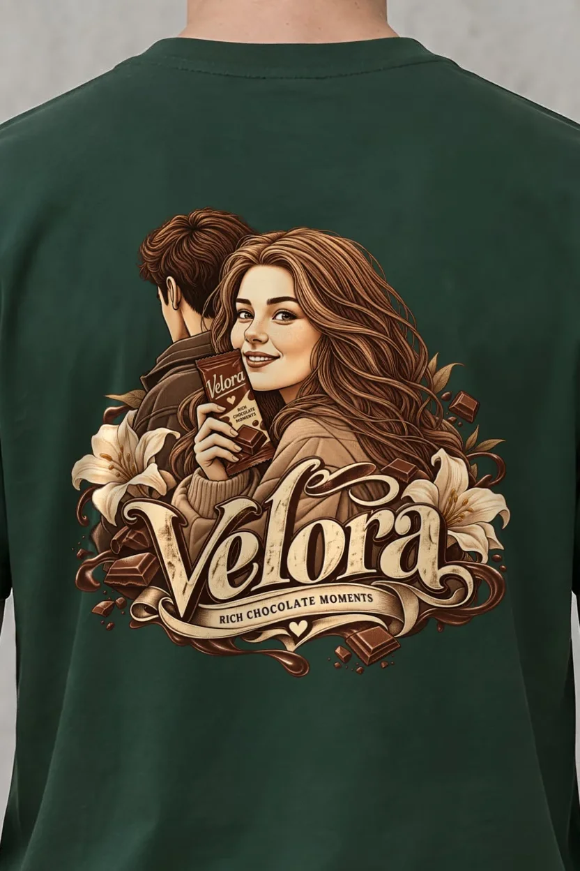 "Rich Chocolate Moments" Heavyweight Unisex Crewneck T-shirt - the graphic up close