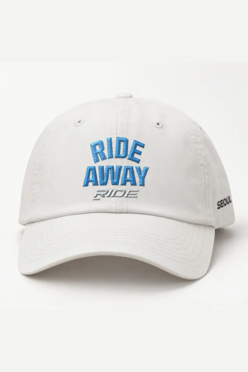 "RIDE AWAY RIDE" Classic Dad Hat · Embroidered — white/cap-front