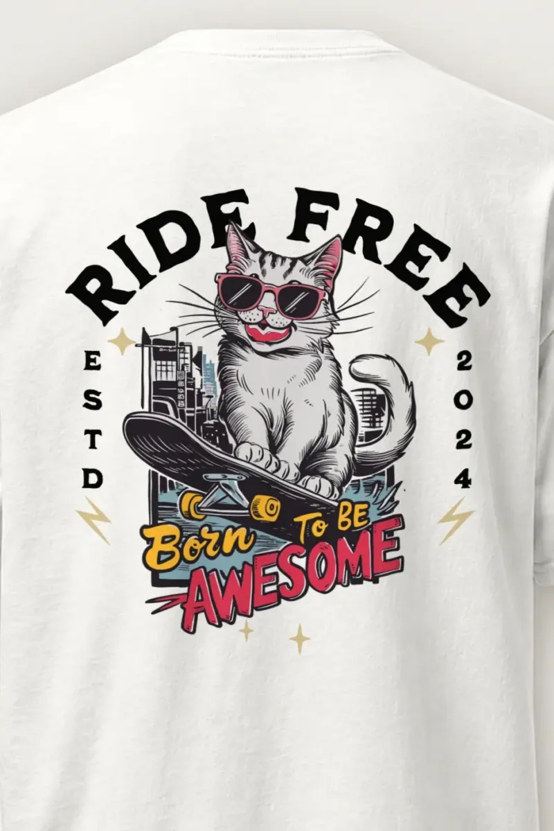 "Ride Free Cat" Heavyweight Unisex Crewneck T-shirt
