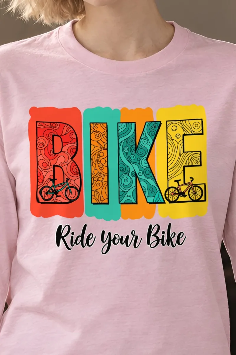 "Ride Your Bike" Unisex Longsleeve T-shirt - the graphic up close