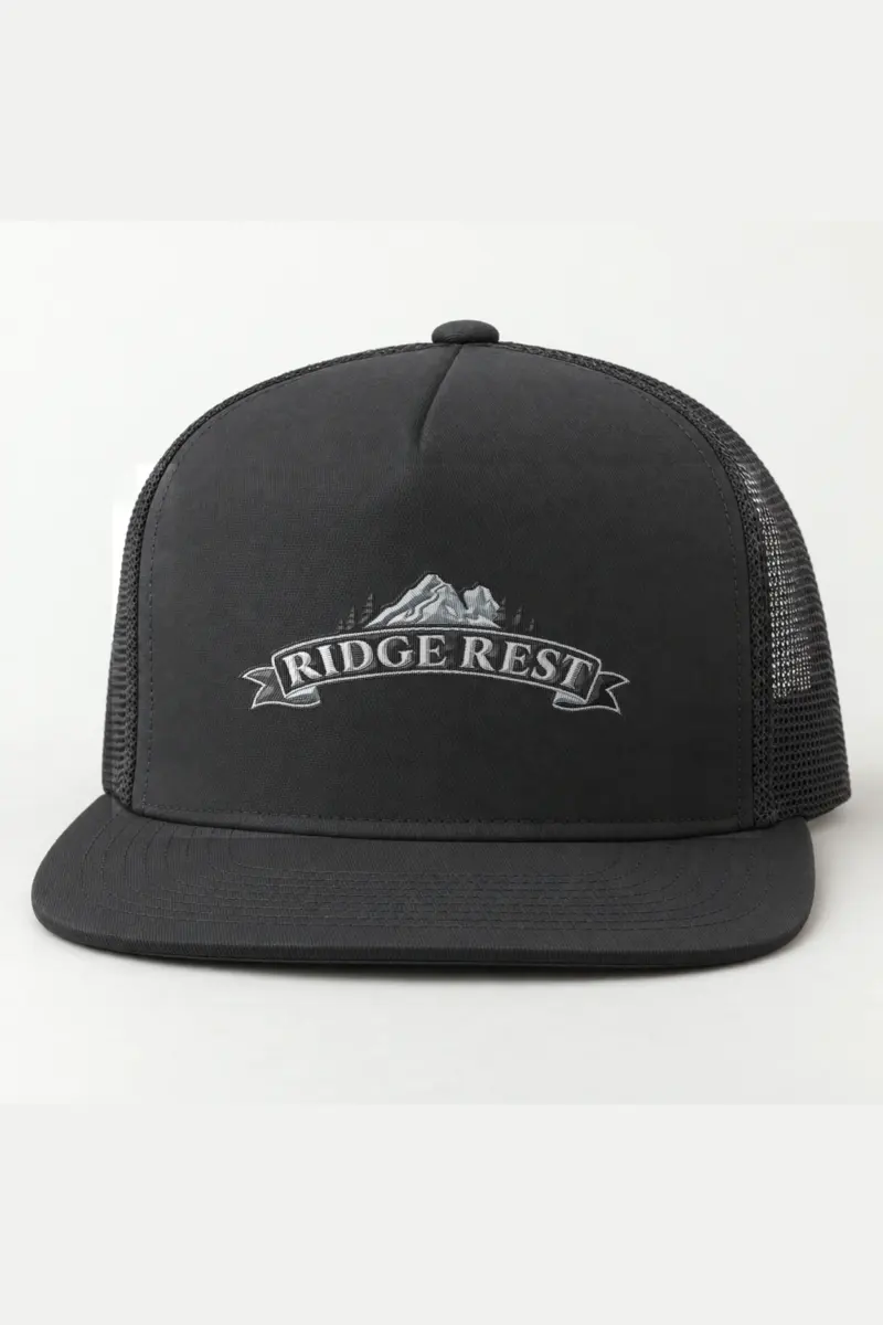 "Ridge Rest" 5 Panel Trucker Cap · Embroidered