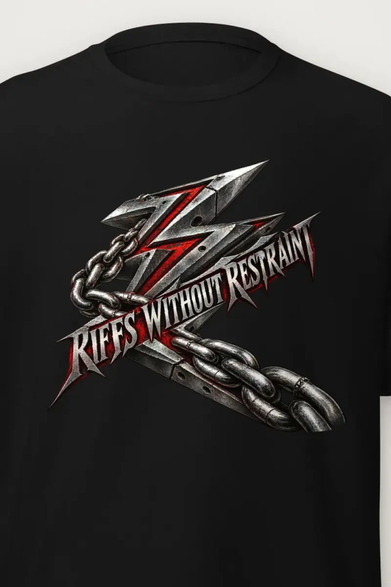 "Riffs Without Restraint" Heavyweight Unisex Crewneck T-shirt - the graphic up close