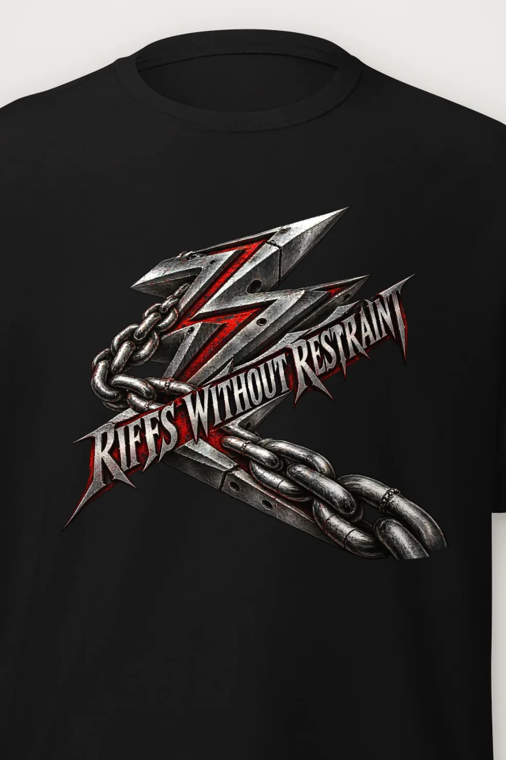 "Riffs Without Restraint" Heavyweight Unisex Crewneck T-shirt - the graphic up close