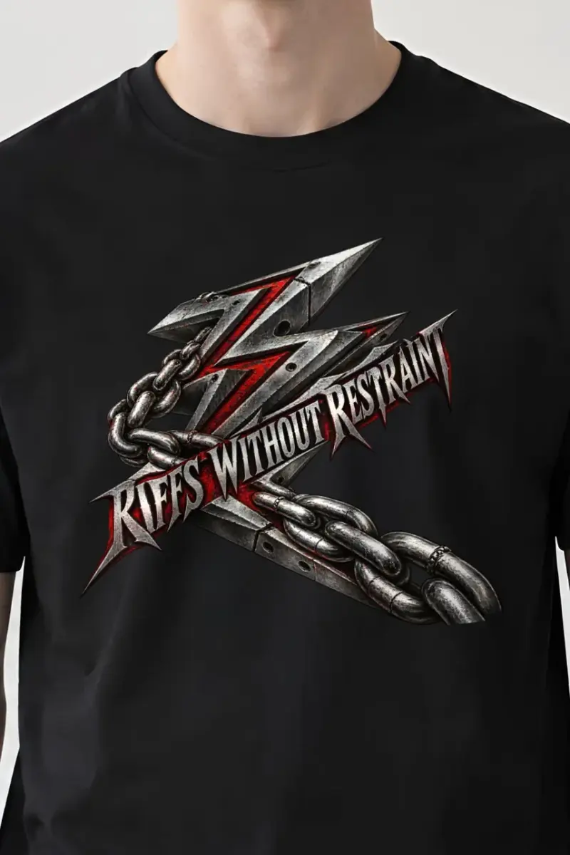 "Riffs Without Restraint" Heavyweight Unisex Crewneck T-shirt - the graphic up close