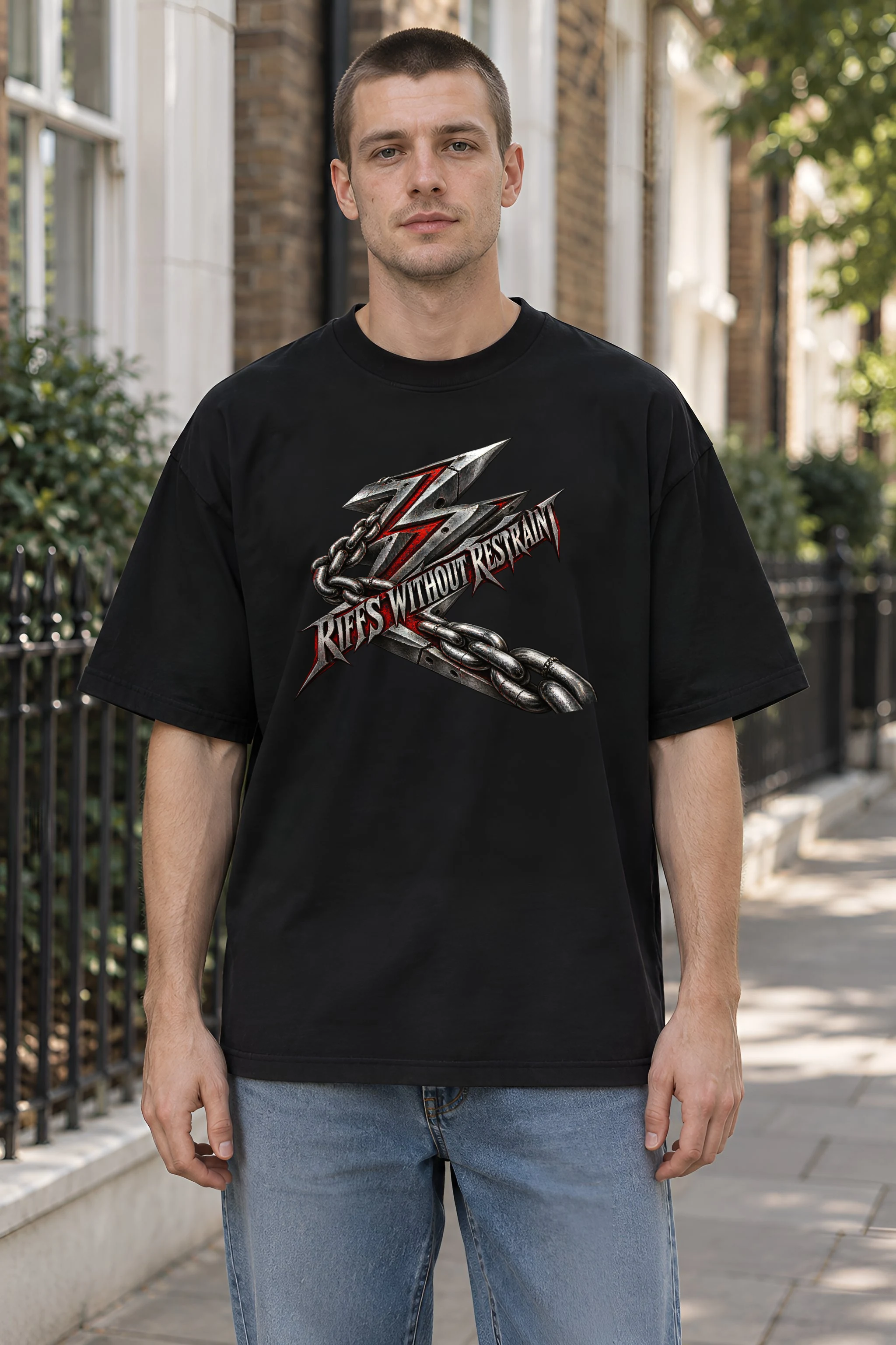 "Riffs Without Restraint" Men's Oversized Heavyweight Crewneck T-Shirt
