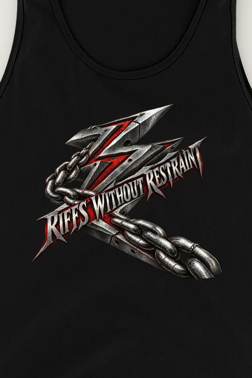 "Riffs Without Restraint" Unisex Jersey Tank - the graphic up close