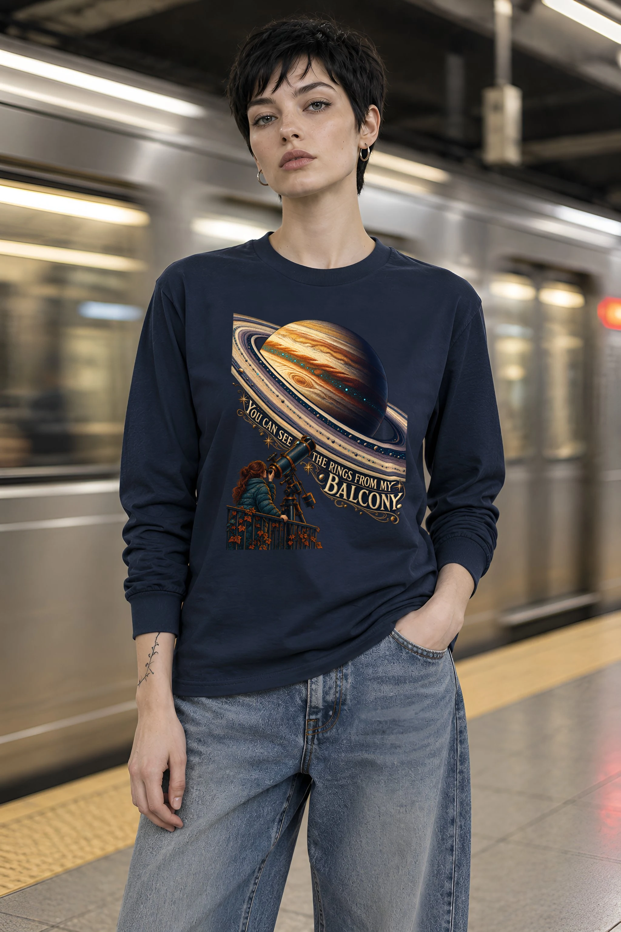 "Ringed Planet Balcony" Unisex Longsleeve T-shirt
