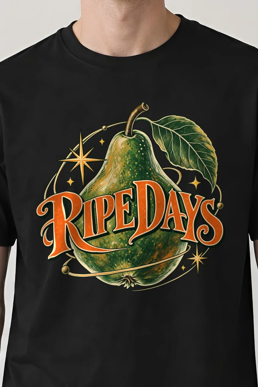 "Ripe Days" Heavyweight Unisex Crewneck T-shirt - the graphic up close