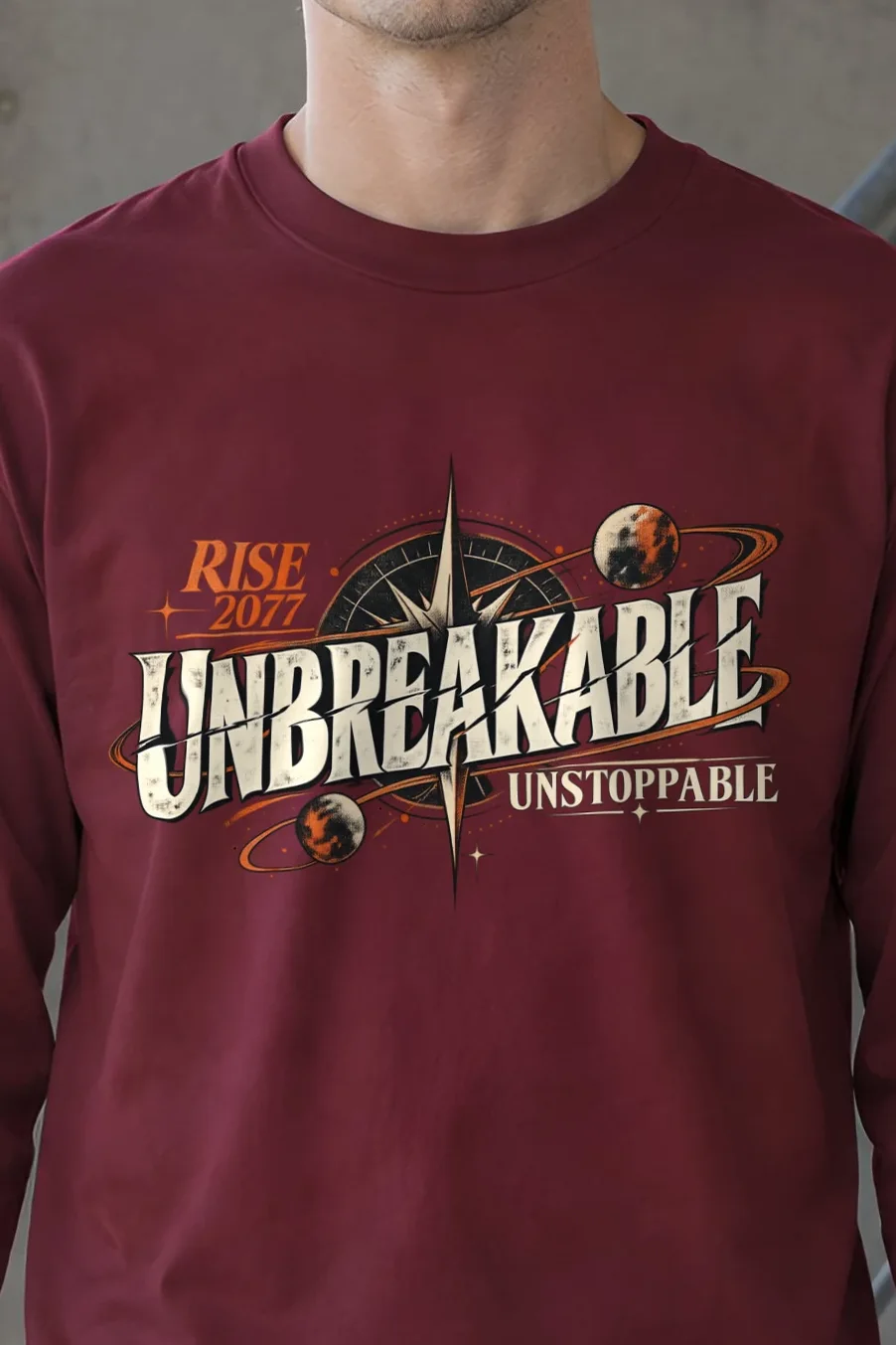 "Rise 2077" Unisex Longsleeve T-shirt - the graphic up close