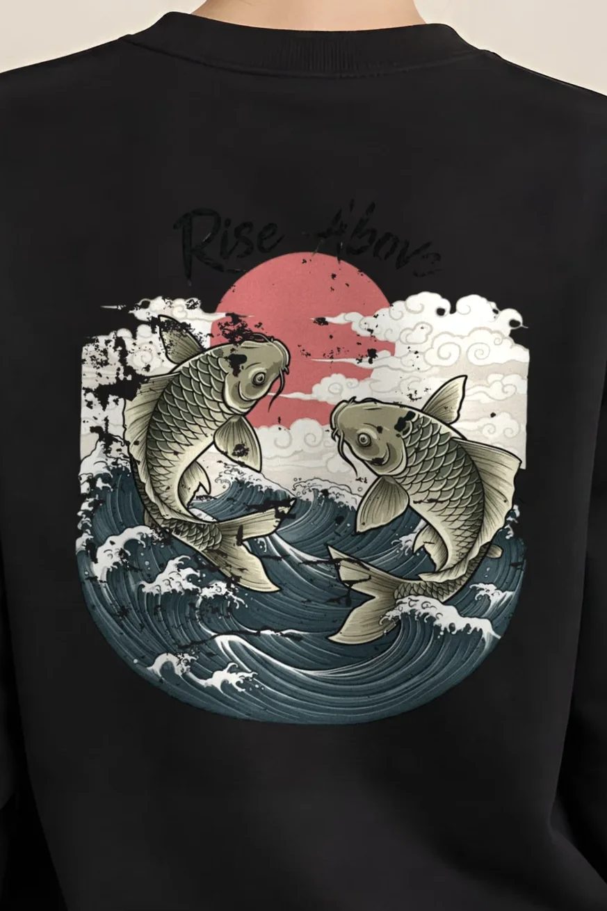 "Rise Above Koi" 1 Crewneck Sweatshirt - the graphic up close