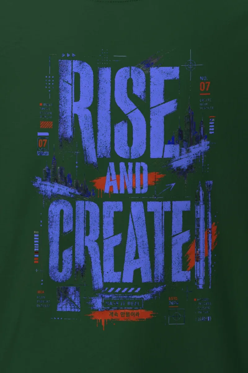 "Rise And Create" Heavyweight Unisex Crewneck T-shirt - the graphic up close