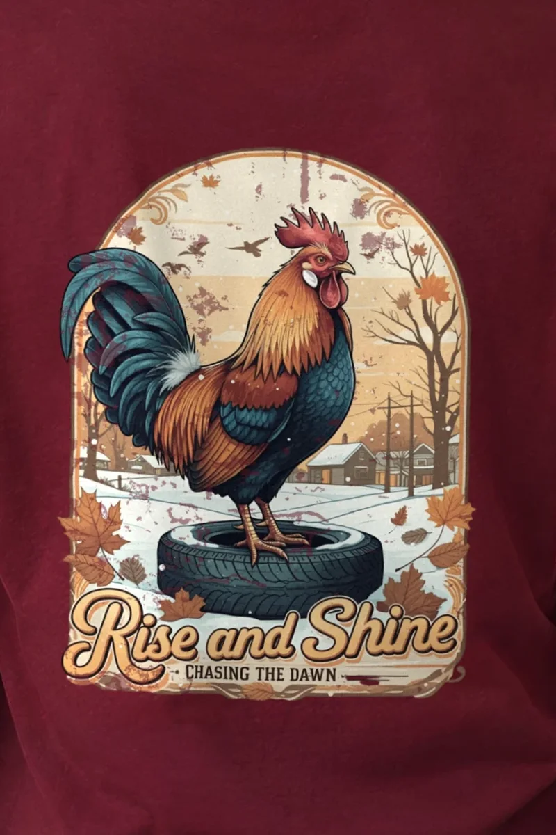 "Rise And Shine" Heavyweight Unisex Crewneck T-shirt - the graphic up close
