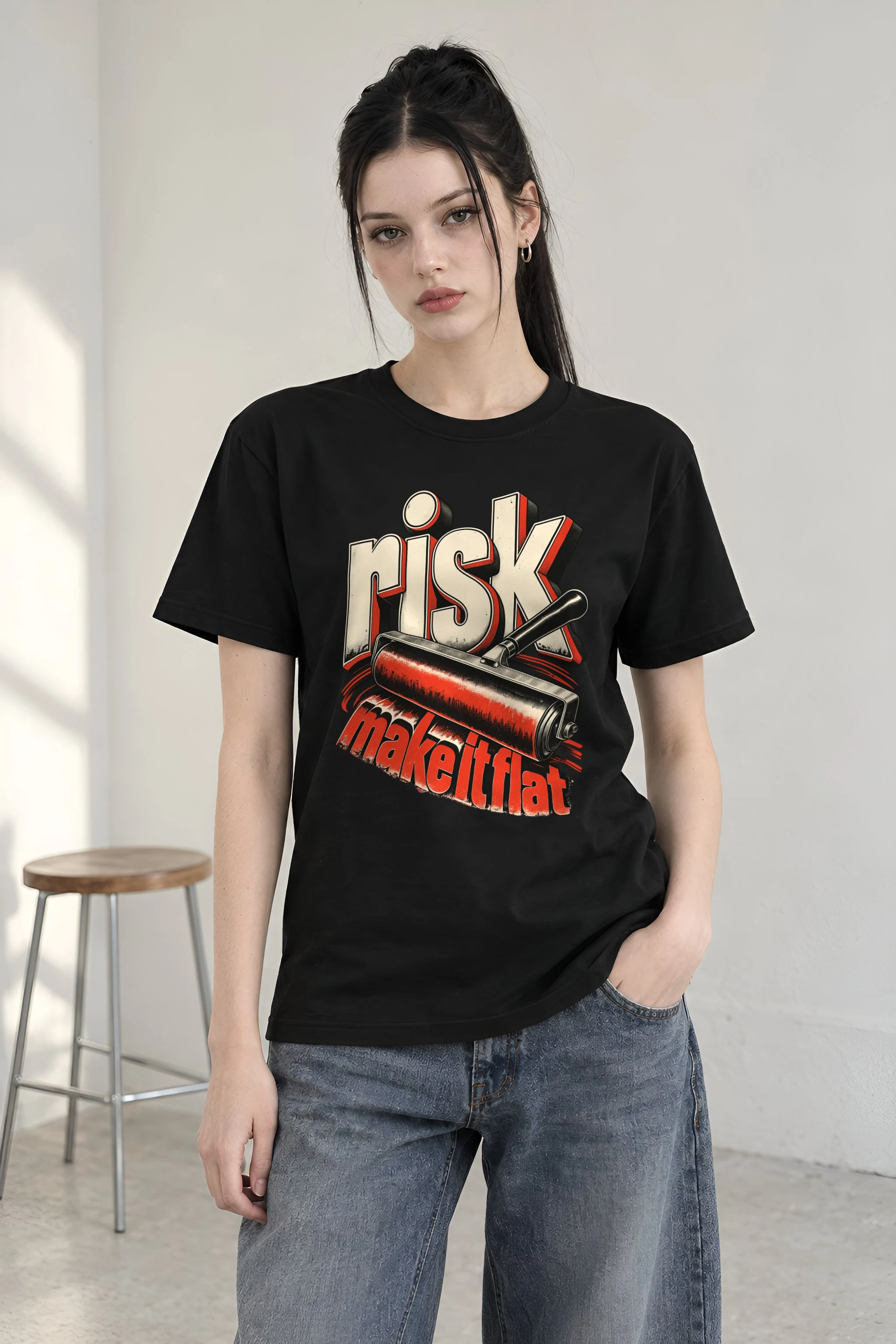 "risk make it flat" Heavyweight Unisex Crewneck T-shirt