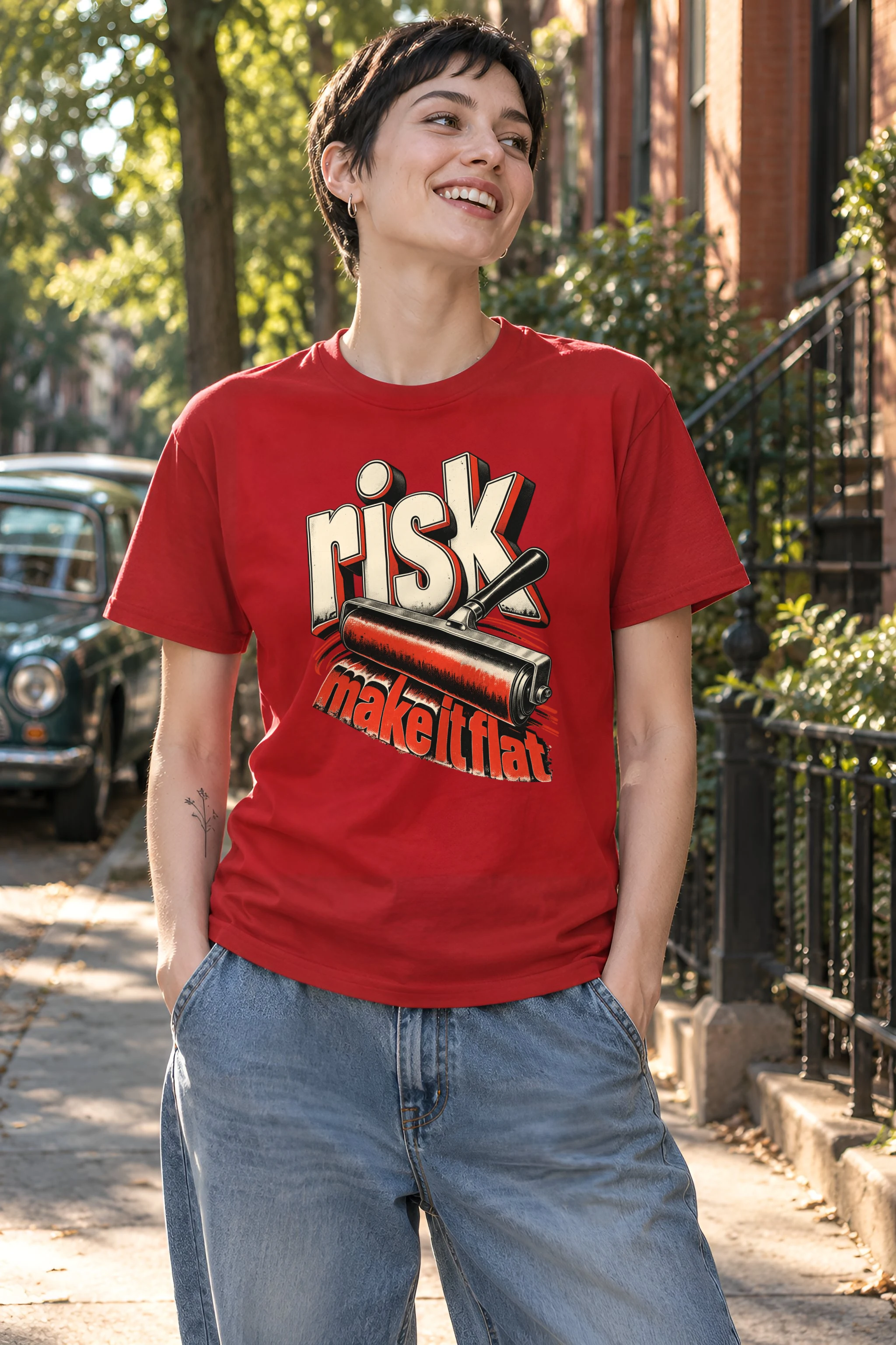 "risk make it flat" Heavyweight Unisex Crewneck T-shirt