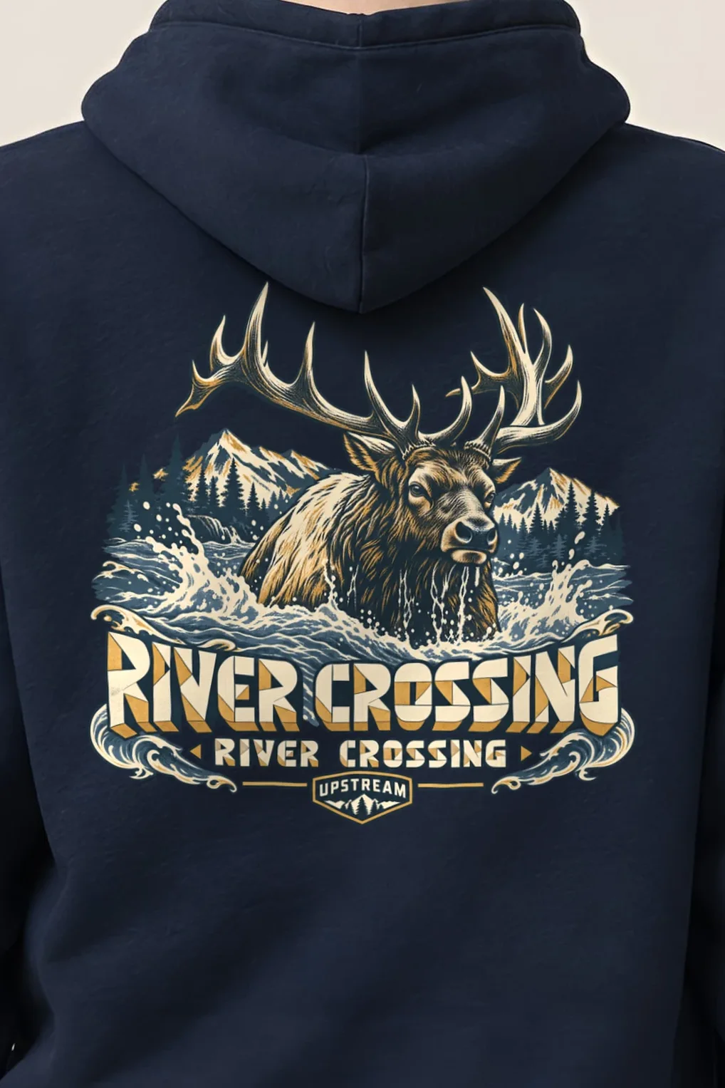 "River Crossing" Heavy Blend Unisex Pullover Hoodie - the graphic up close